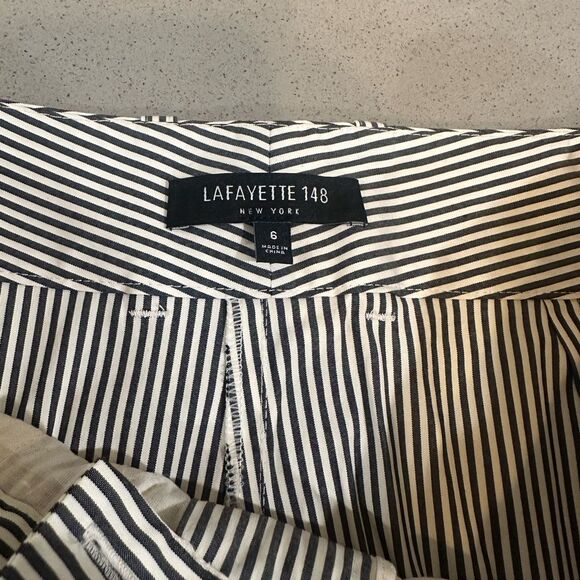 Lafayette 148 New York Striped Wide Leg Crop Cotton Blend Women's Pants Size 6 - Picture 5 of 11